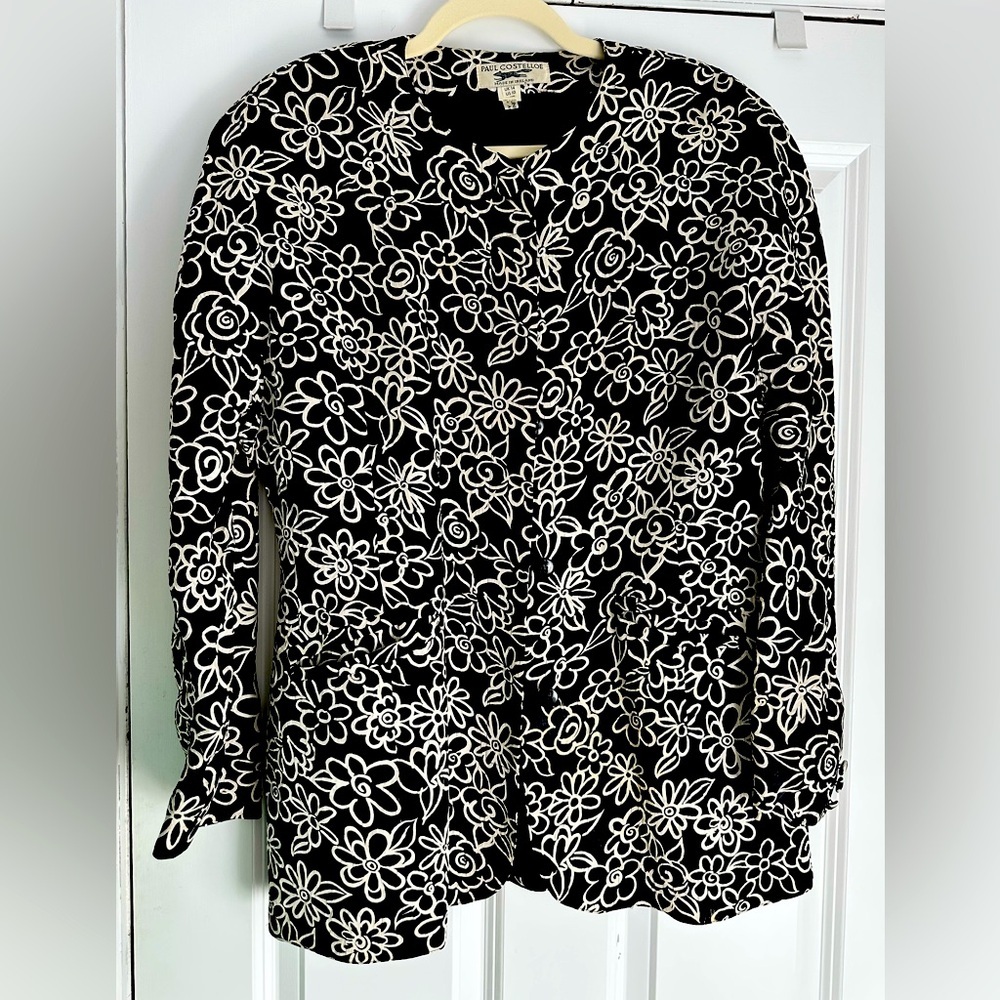 Women’s PAUL COSTELLOE Vintage Silk Black Floral Blazer Sz 10